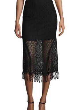 SALONI Bibi embroidered/fringe guipure lace midi skirt